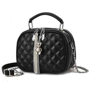 Women's Lingge Tassel Shoulder Bag Cross Body Chain Round Purse