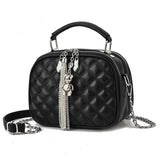 Women's Lingge Tassel Shoulder Bag Cross Body Chain Round Purse