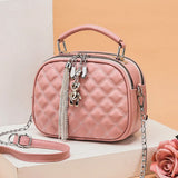 Women's Lingge Tassel Shoulder Bag Cross Body Chain Round Purse