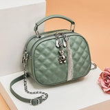 Women's Lingge Tassel Shoulder Bag Cross Body Chain Round Purse