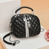 Women's Lingge Tassel Shoulder Bag Cross Body Chain Round Purse