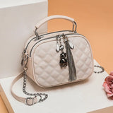 Women's Lingge Tassel Shoulder Bag Cross Body Chain Round Purse