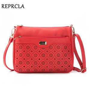 Double Zipper Women Messenger Bags Hollow PU Leather Shoulder Bag