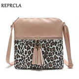Vintage Leopard Women Bag Tassel Flap Crossbody Shoulder Bag Ladies Leather Hand