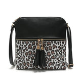 Vintage Leopard Women Bag Tassel Flap Crossbody Shoulder Bag Ladies Leather Hand