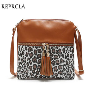 Vintage Leopard Women Bag Tassel Flap Crossbody Shoulder Bag Ladies Leather Hand