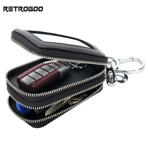 Car Key Holder Leather Sheepskin Organizer Double Zipper Key Case