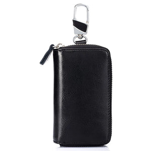 Leather Car Key Holder Wallet Zipper Unisex Key Bag