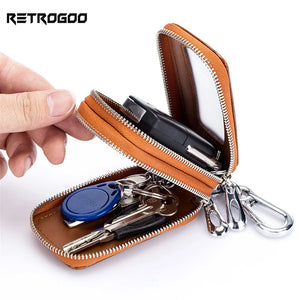 Men Leather Key Wallets Zipper Key Wallet Multifunction Key Case
