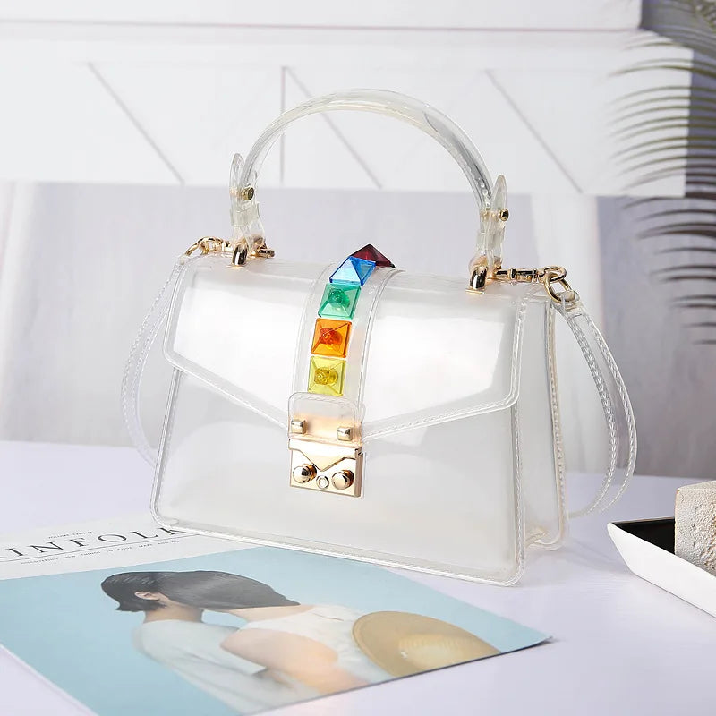 PVC Rivet Handbag Candy Flap Jelly Bag Red Yellow Green