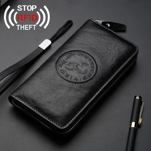 RFID Anti-theft Leather Wallet Men's Bag Vintage HandBag Clutch Carteras