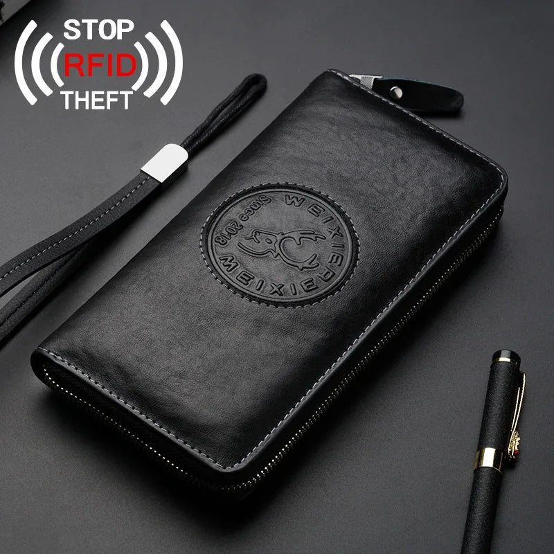 RFID Anti-theft Leather Wallet Men's Bag Vintage HandBag Clutch Carteras