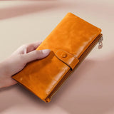 RFID Blocking Leather Wallet Women Long Lady Leather Purse Oil Wax Leather