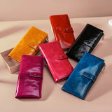 RFID Blocking Leather Wallet Women Long Lady Leather Purse Oil Wax Leather