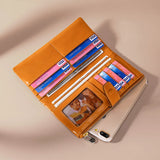 RFID Blocking Leather Wallet Women Long Lady Leather Purse Oil Wax Leather