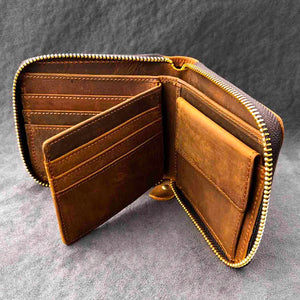 RFID Blocking Leather Wallet for Men with Zipper