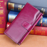RFID Blocking Leather Women Wallet Lady Leather Purse Oil Wax Leather