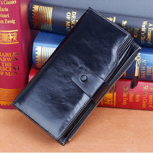 RFID Blocking Leather Women Wallet Lady Leather Purse Oil Wax Leather