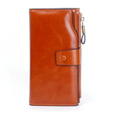 RFID Blocking Leather Women Wallet Lady Leather Purse Oil Wax Leather
