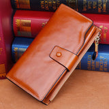 RFID Blocking Leather Women Wallet Lady Leather Purse Oil Wax Leather