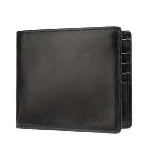 RFID Blocking Men's Oil Wax Skin Wallet Cow Leather Short Wallet
