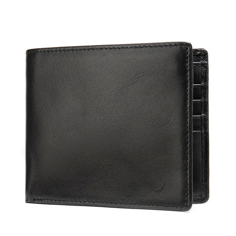 RFID Blocking Men's Oil Wax Skin Wallet Cow Leather Short Wallet