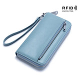 RFID Blocking Wristlet Split Leather Women Wallet Long Lady Purse Clutch