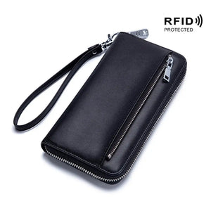 RFID Blocking Wristlet Split Leather Women Wallet Long Lady Purse Clutch
