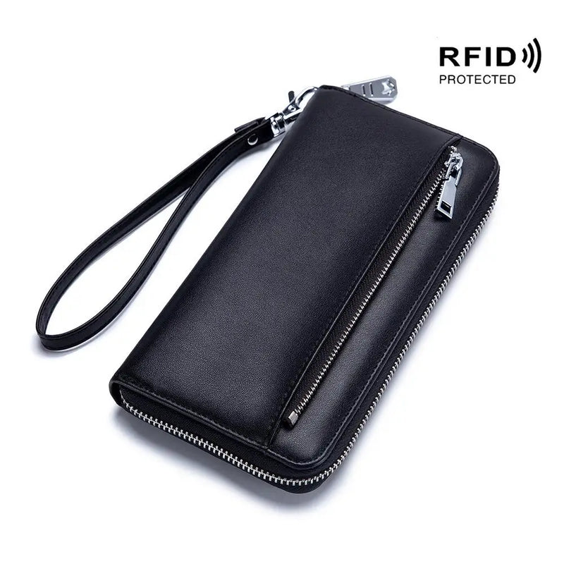 RFID Blocking Wristlet Split Leather Women Wallet Long Lady Purse Clutch