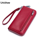 RFID Blocking Wristlet Split Leather Women Wallet Long Lady Purse Clutch