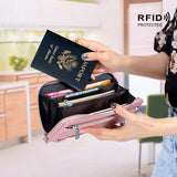 RFID Blocking Wristlet Split Leather Women Wallet Long Lady Purse Clutch