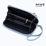 RFID Blocking Wristlet Split Leather Women Wallet Long Lady Purse Clutch