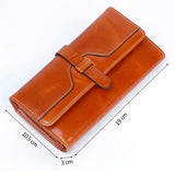 RFID Women Wallets Oil Wax Cowhide Leather Zipper Long Purse