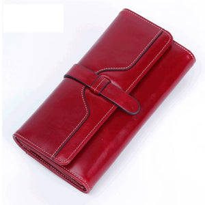 RFID Women Wallets Oil Wax Cowhide Leather Zipper Long Purse