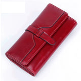 RFID Women Wallets Oil Wax Cowhide Leather Zipper Long Purse