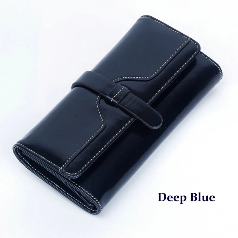 RFID Women Wallets Oil Wax Cowhide Leather Zipper Long Purse