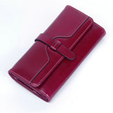 RFID Women Wallets Oil Wax Cowhide Leather Zipper Long Purse