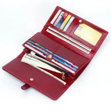 RFID Women Wallets Oil Wax Cowhide Leather Zipper Long Purse