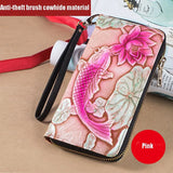 RFID Leather Wallet Women Long 3D Fish Lotus Clutch Bag Large Capacity