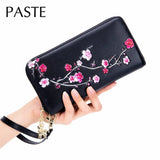 RFID Plum Blossom Coloured Drawing Leather Women Wallet Ladies Clutch Bag