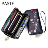 RFID Plum Blossom Coloured Drawing Leather Women Wallet Ladies Clutch Bag