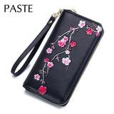 RFID Plum Blossom Coloured Drawing Leather Women Wallet Ladies Clutch Bag