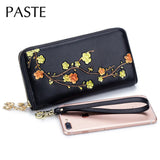 RFID Plum Blossom Coloured Drawing Leather Women Wallet Ladies Clutch Bag
