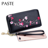 RFID Plum Blossom Coloured Drawing Leather Women Wallet Ladies Clutch Bag