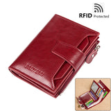 RFID Tri-fold Short Women Wallet with Coin Zipper Pocket