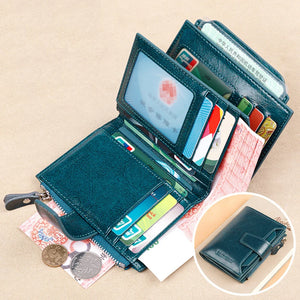 RFID Tri-fold Short Women Wallet with Coin Zipper Pocket