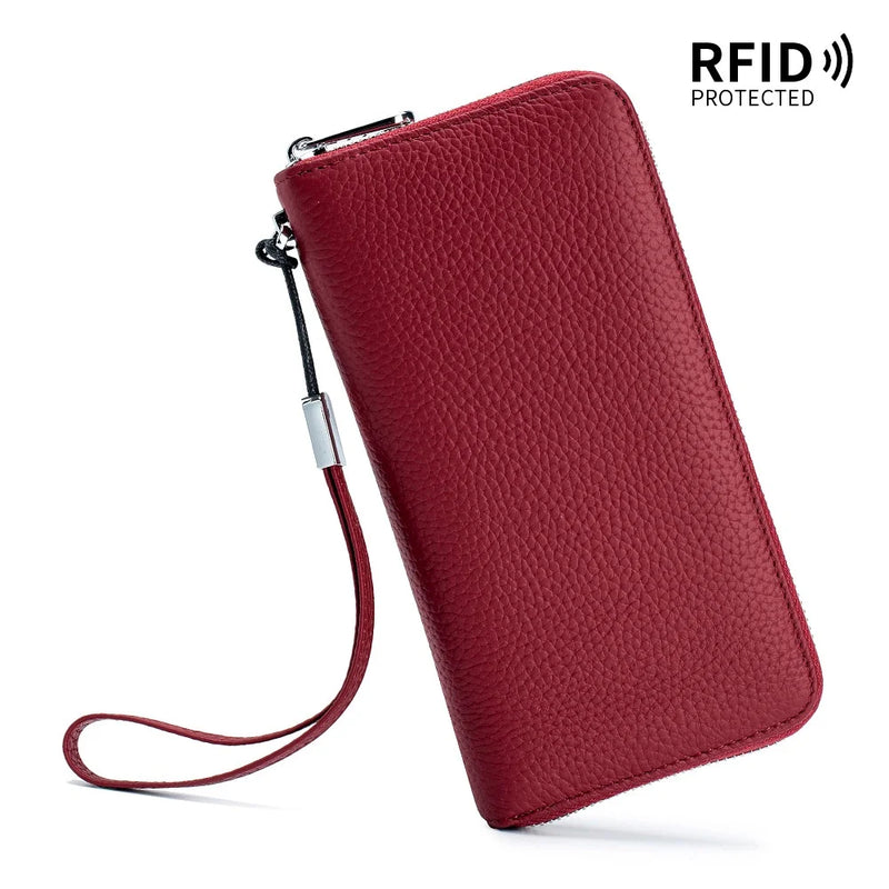 RFID Women's Wallet Long Soft Cowhide Female Purse Large Capacity Anti Theft