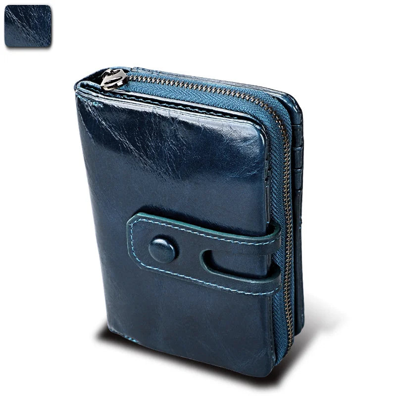 RFID Leather Men's Purse Crazy Horse Zipper Bag