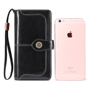 RFID Leather Women's Long Zipper Wallet Large Capacity Handbag