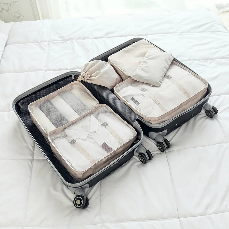 6Pcs/Set Travel Mesh Bag Waterproof Packing Cube Organizer For Clothing